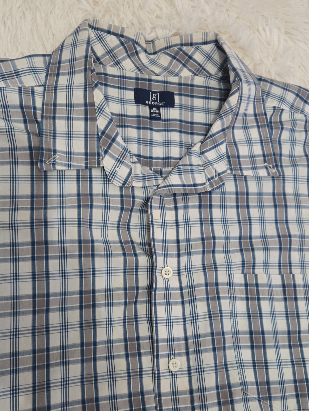George Men's Blue & White Plaid Button-Down Shirt Size 3XL